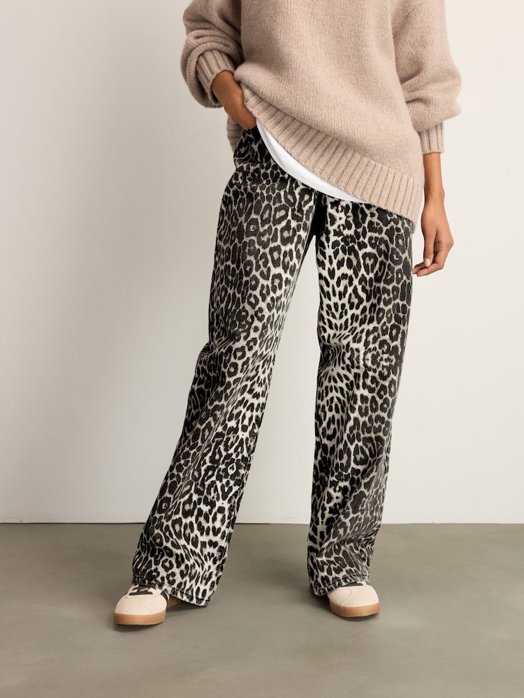 Leopard Print 100% Cotton Wide Leg Jeans - Image 1 of 5