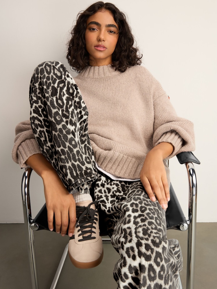 Leopard Print 100% Cotton Wide Leg Jeans - Image 4 of 5