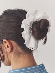 White Broderie 100% Cotton Hair Scrunchie - Image 1 of 5