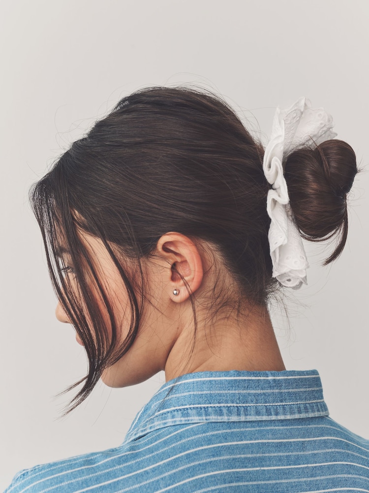 White Broderie 100% Cotton Hair Scrunchie - Image 2 of 5