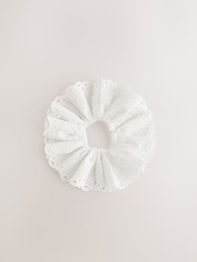 White Broderie 100% Cotton Hair Scrunchie - Image 3 of 5