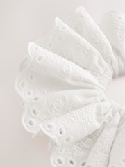 White Broderie 100% Cotton Hair Scrunchie - Image 4 of 5