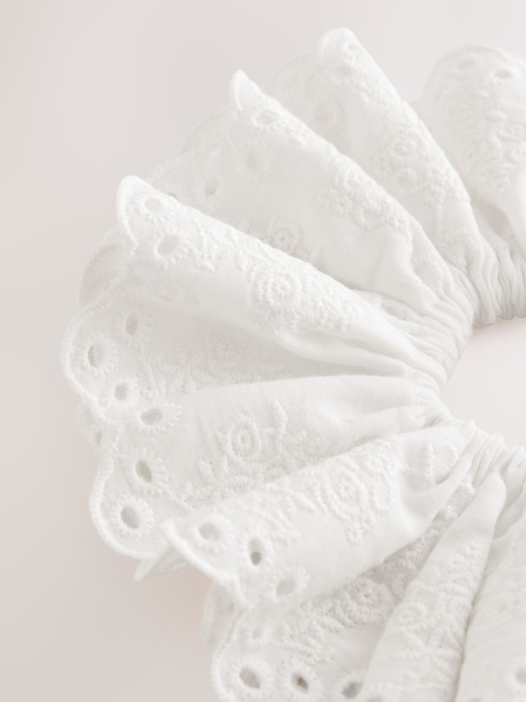White Broderie 100% Cotton Hair Scrunchie - Image 4 of 5