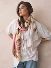 Ecru/Pink Floral Lightweight Scarf - Image 1 of 6