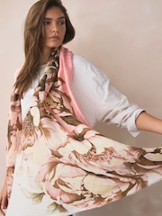 Ecru/Pink Floral Lightweight Scarf - Image 2 of 6