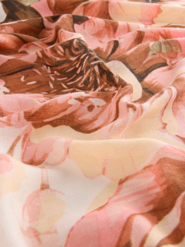 Ecru/Pink Floral Lightweight Scarf - Image 5 of 6