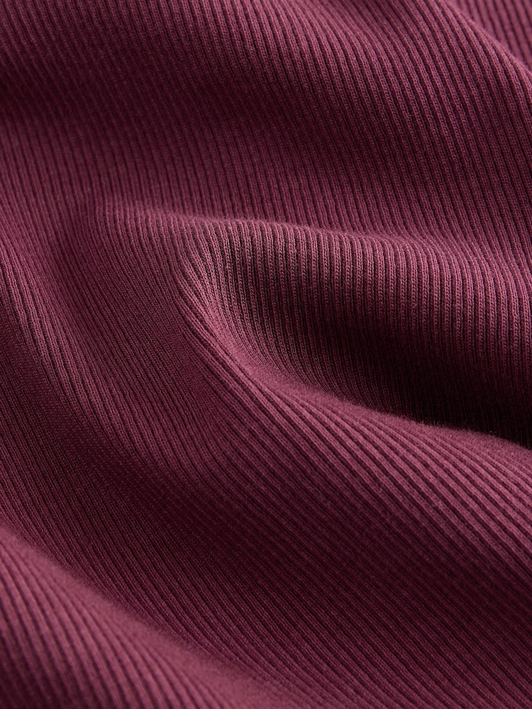 Burgundy Red Ribbed Button Detail Long Sleeve Henley Top - Image 7 of 8