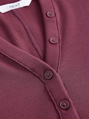 أحمر عنابي - رداء علويHenley بكم طويل نسيج مضلع بأزرار - صورة 8 من 8