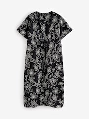 Black Embroidered Tie Front Maxi Length 100% Cotton Kimono - Image 6 of 9