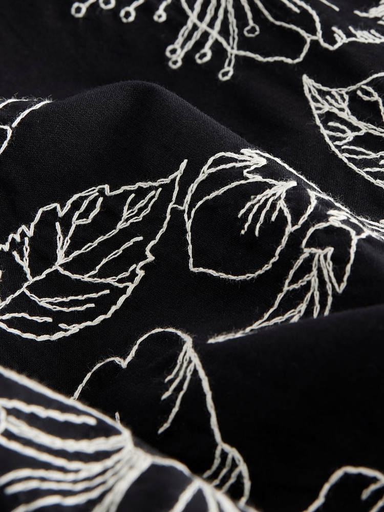 Black Embroidered Tie Front Maxi Length 100% Cotton Kimono - Image 7 of 9