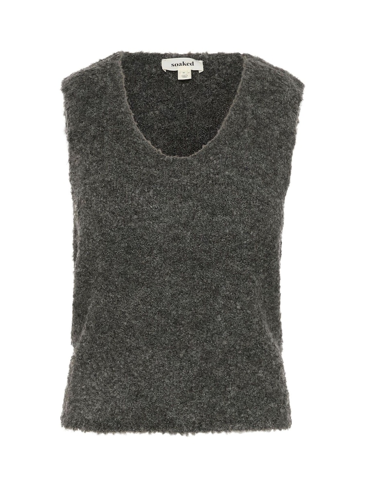Soaked in Luxury Grey Slvenessa V-Neck Fluffy Knit Waistcoat - Image 1 of 2