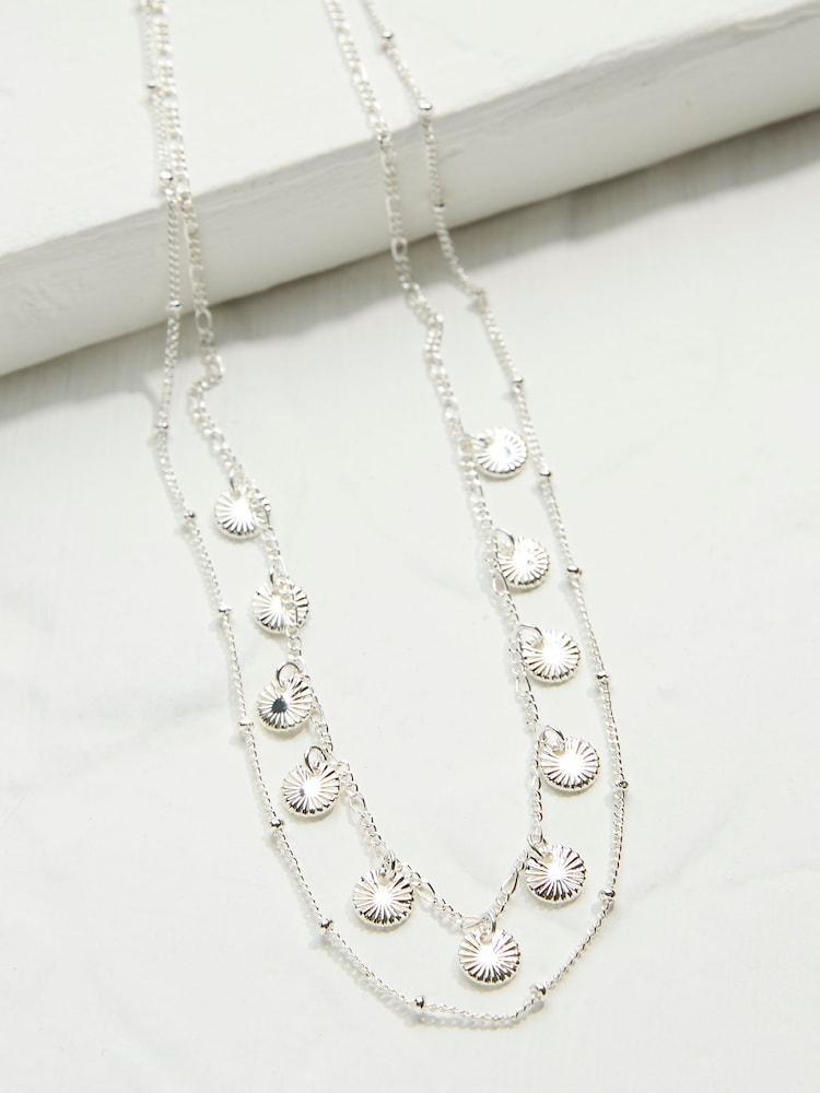 FatFace Silver Tone Double Layered Necklace - Image 2 of 2