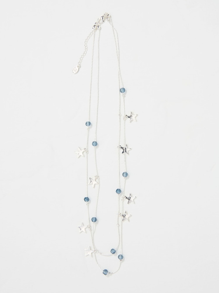 FatFace Silver Tone Star Beaded Layered Necklace - Image 1 of 2 FatFace Silver Tone Star Beaded Layered Necklace - Image 1 of 2