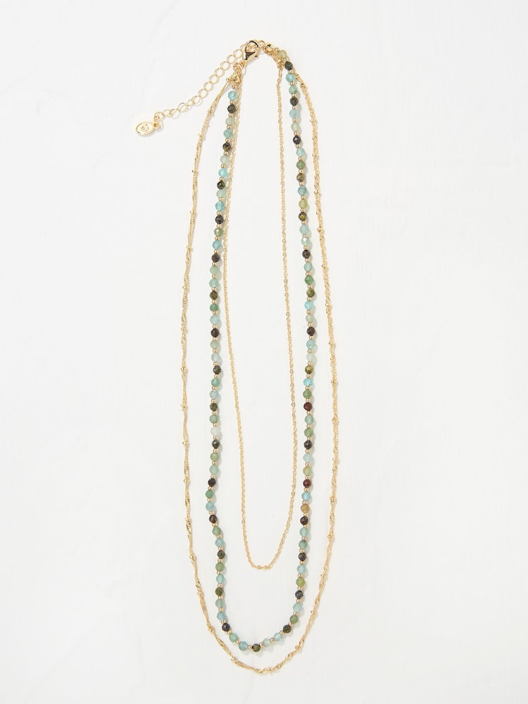 FatFace Gold Tone Triple Layered Gem Necklace - Image 1 of 2