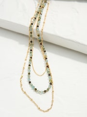 FatFace Gold Tone Triple Layered Gem Necklace - Image 2 of 2