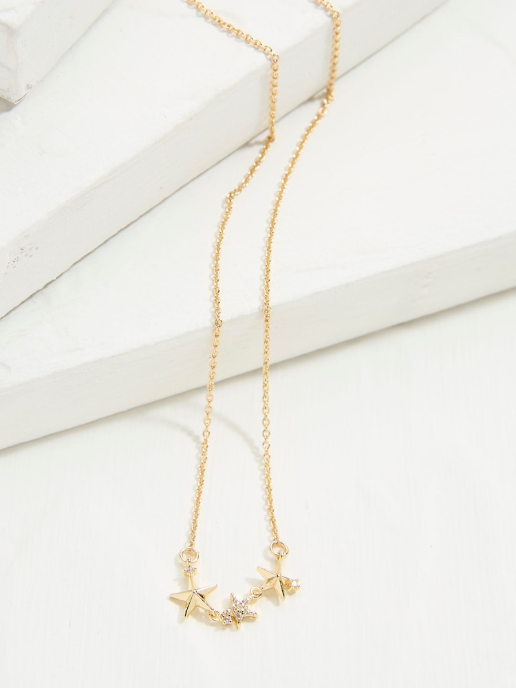FatFace Gold Tone Trio Star Pendant Necklace - Image 2 of 2
