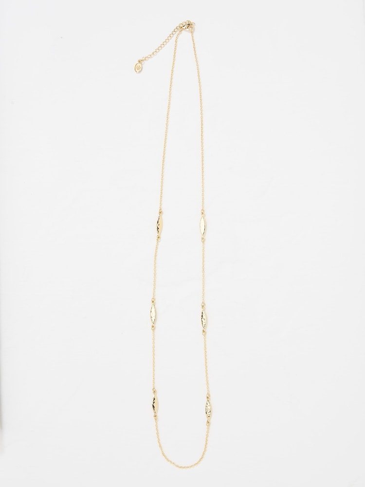 FatFace Gold Tone Hammered Oval Long Necklace - Image 1 of 2