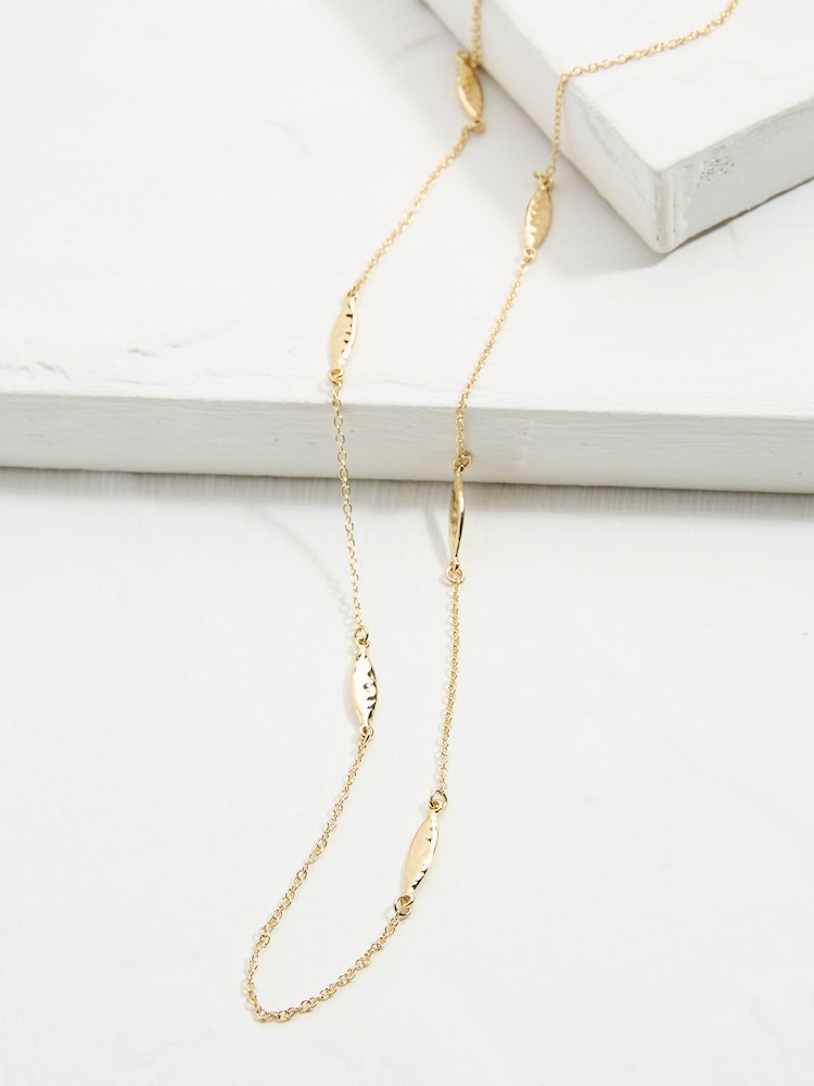 FatFace Gold Tone Hammered Oval Long Necklace - Image 2 of 2