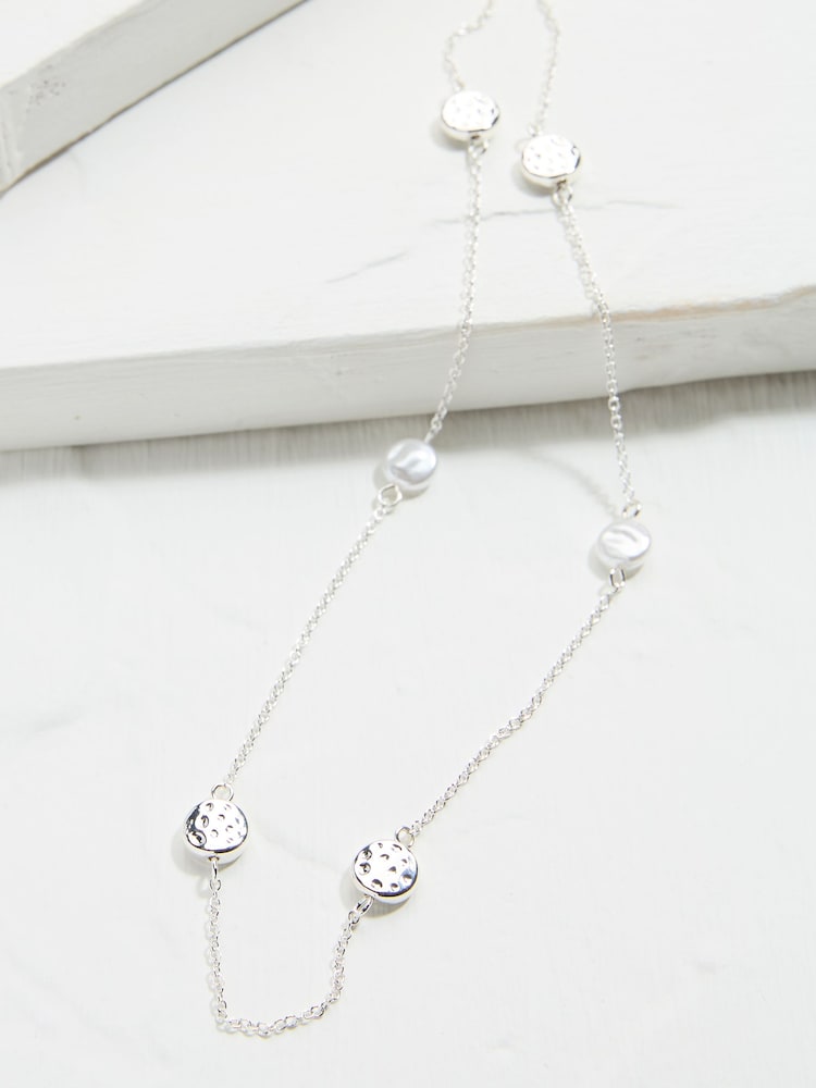 FatFace Silver Tone Hammered Disc Necklace - Image 2 of 2