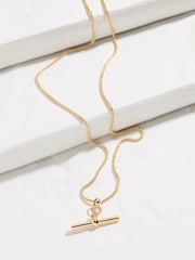FatFace Gold Tone T Bar Necklace - Image 2 of 4