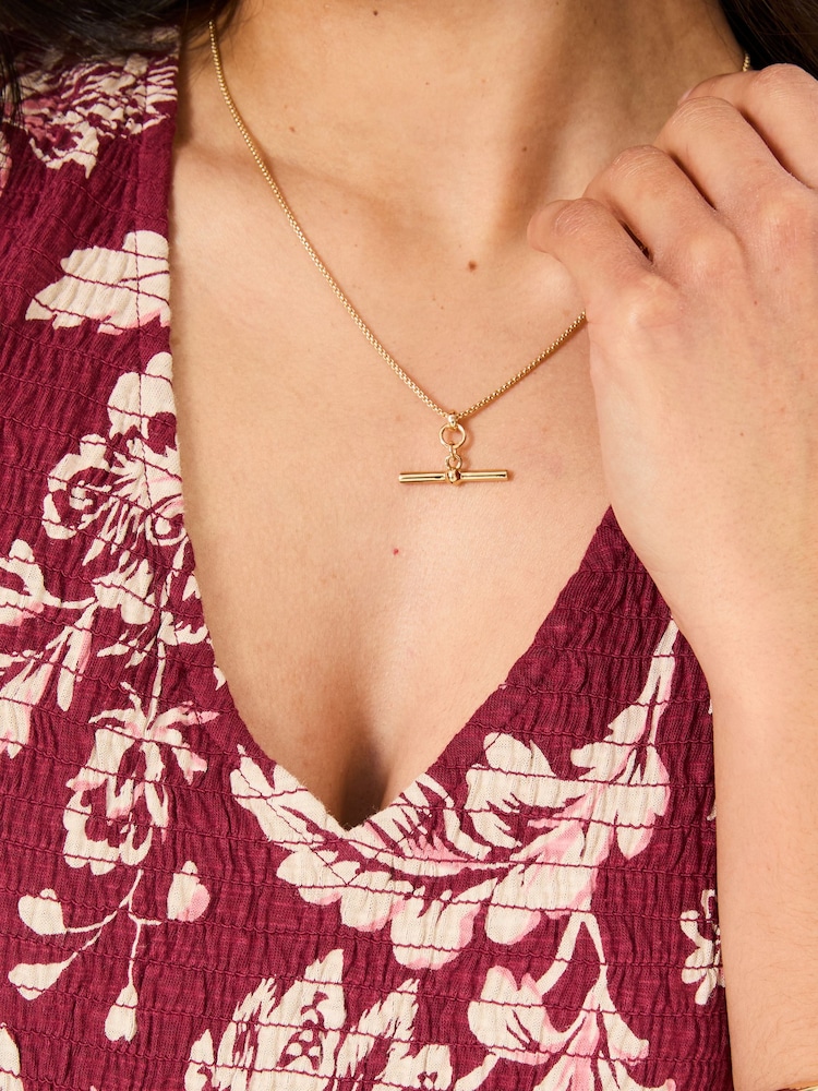 FatFace Gold Tone T Bar Necklace - Image 2 of 4
