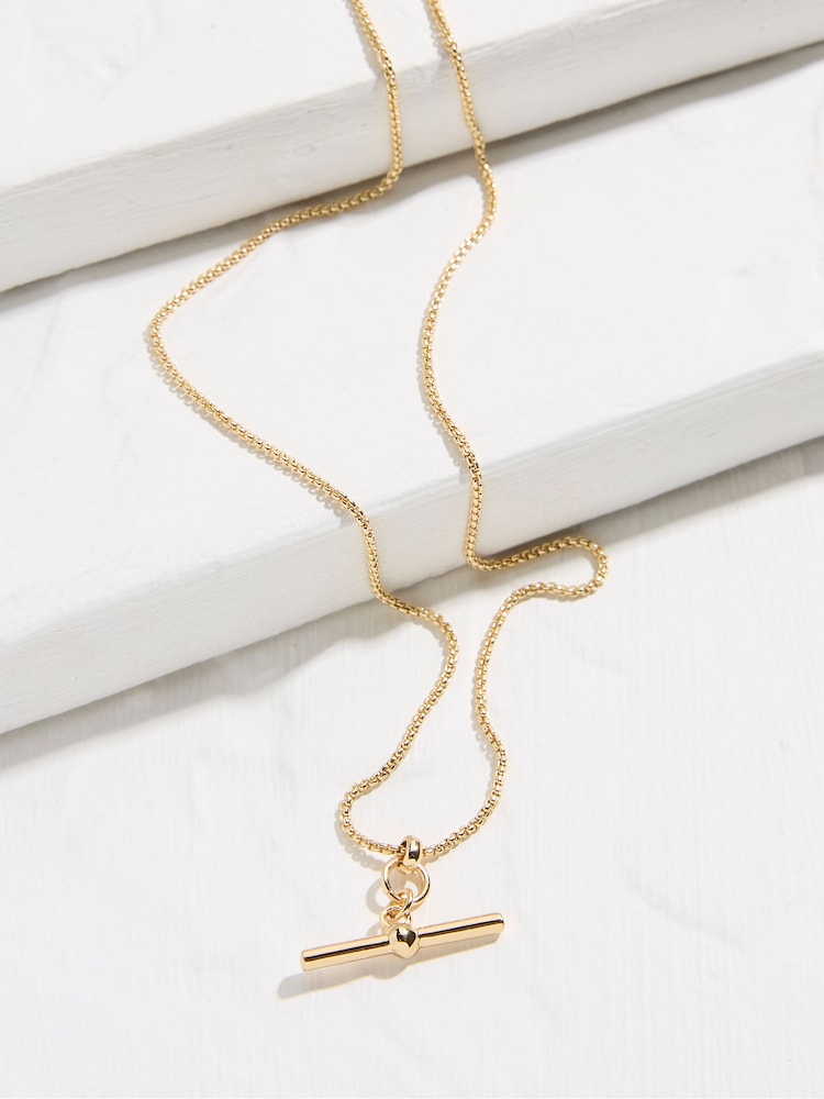 FatFace Gold Tone T Bar Necklace - Image 4 of 4