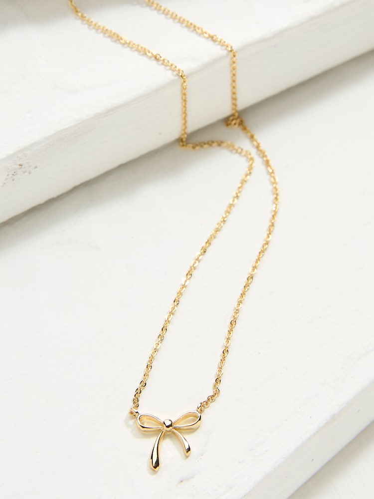 FatFace Gold Tone Bow Pendant Necklace - Image 4 of 4