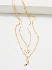 FatFace Gold Tone Star and Moon Layered Necklace - Image 2 of 2
