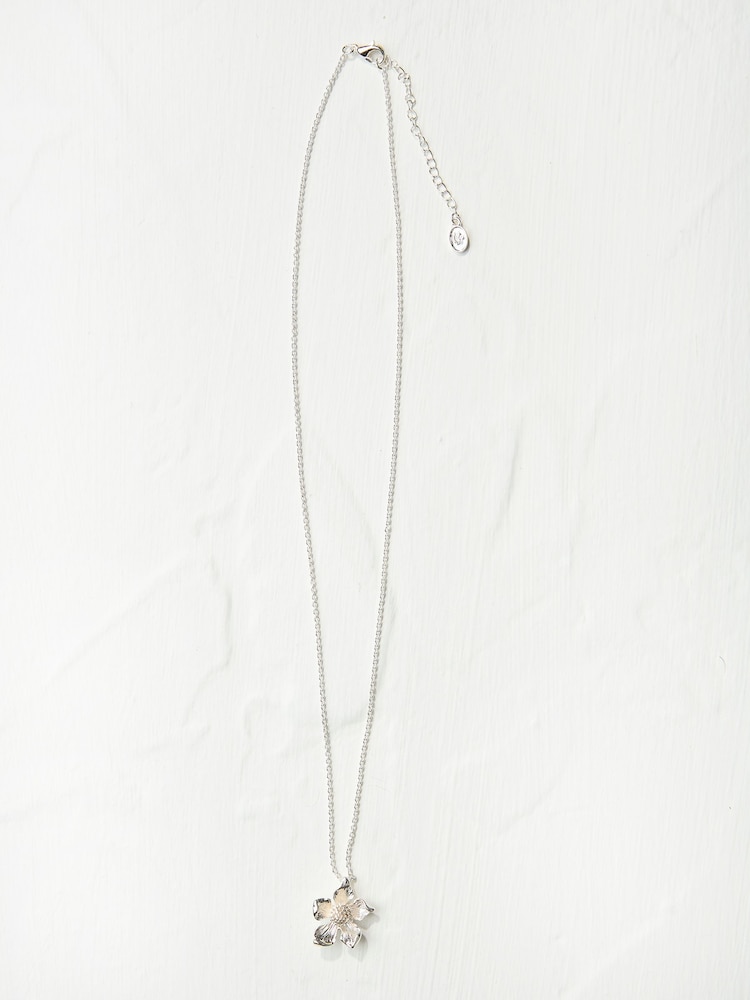 FatFace Silver Tone Flower Pendant Necklace - Image 1 of 2