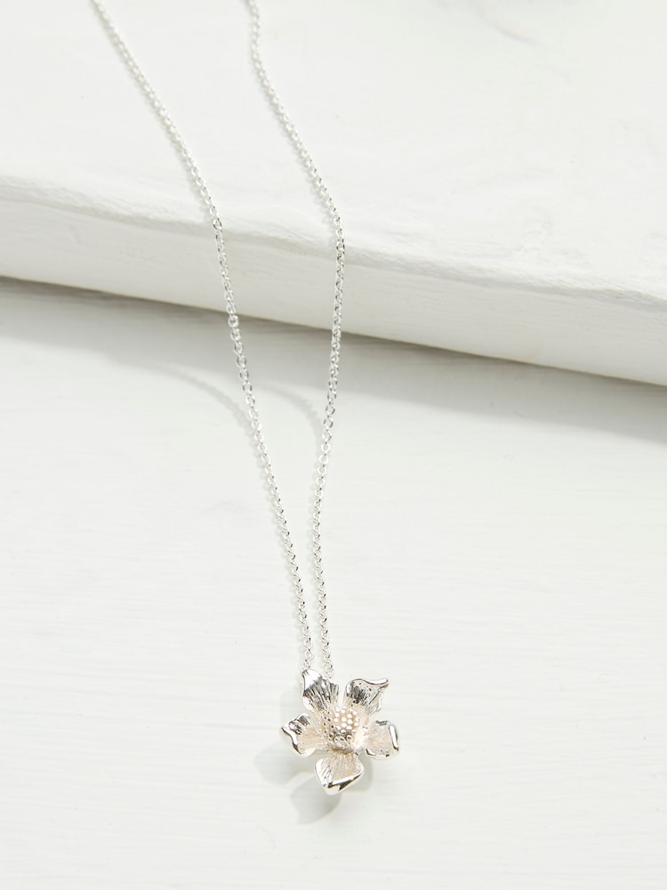 FatFace Silver Tone Flower Pendant Necklace - Image 2 of 2