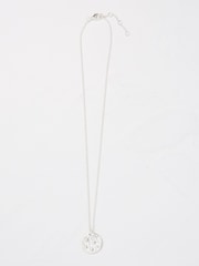 FatFace Silver Tone Flower Embossed Pendant Necklace - Image 1 of 2