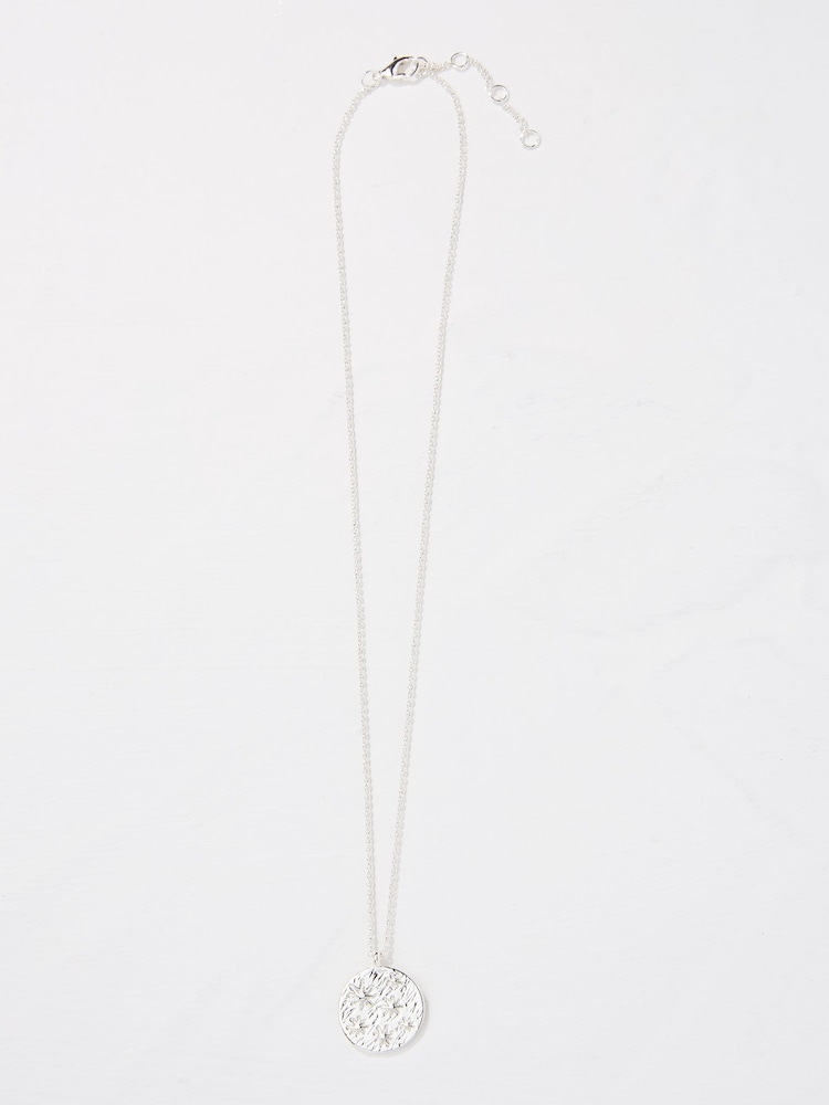 FatFace Silver Tone Flower Embossed Pendant Necklace - Image 1 of 2