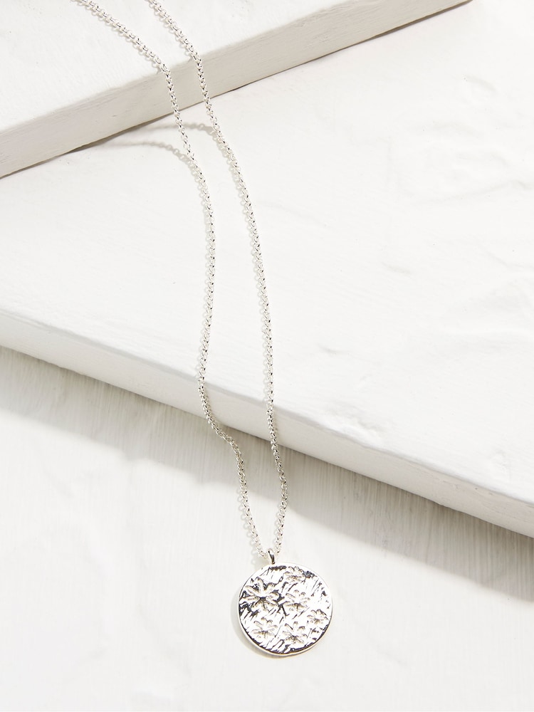 FatFace Silver Tone Flower Embossed Pendant Necklace - Image 2 of 2