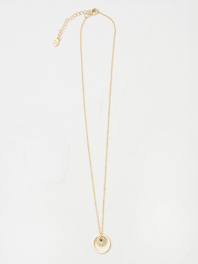 FatFace Gold Tone Circle Pendant Necklace - Image 1 of 2