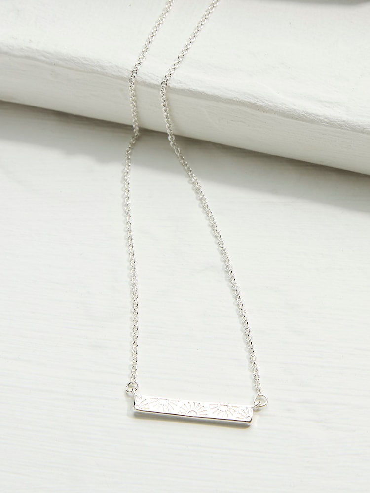 FatFace Silver Tone Flower Engraved Necklace - Image 2 of 3