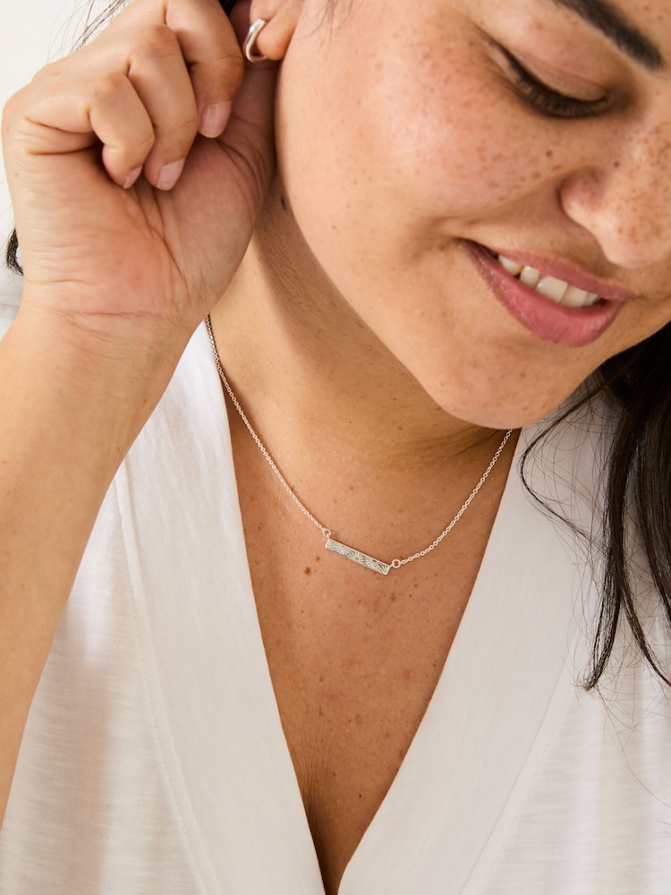 FatFace Silver Tone Flower Engraved Necklace - Image 3 of 3
