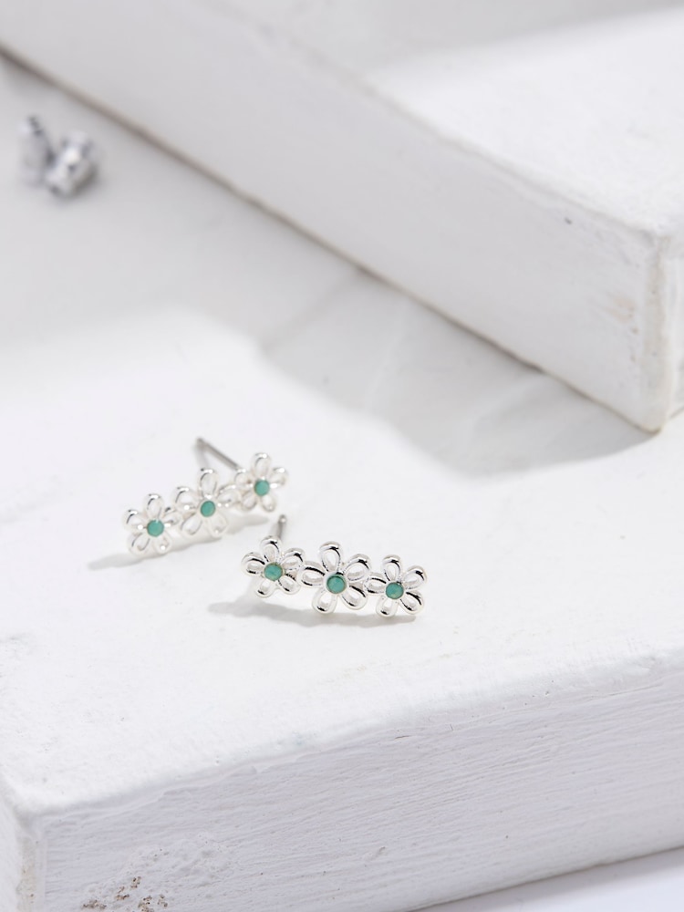 FatFace Silver Tone Triple Daisy Earrings - Image 1 of 2