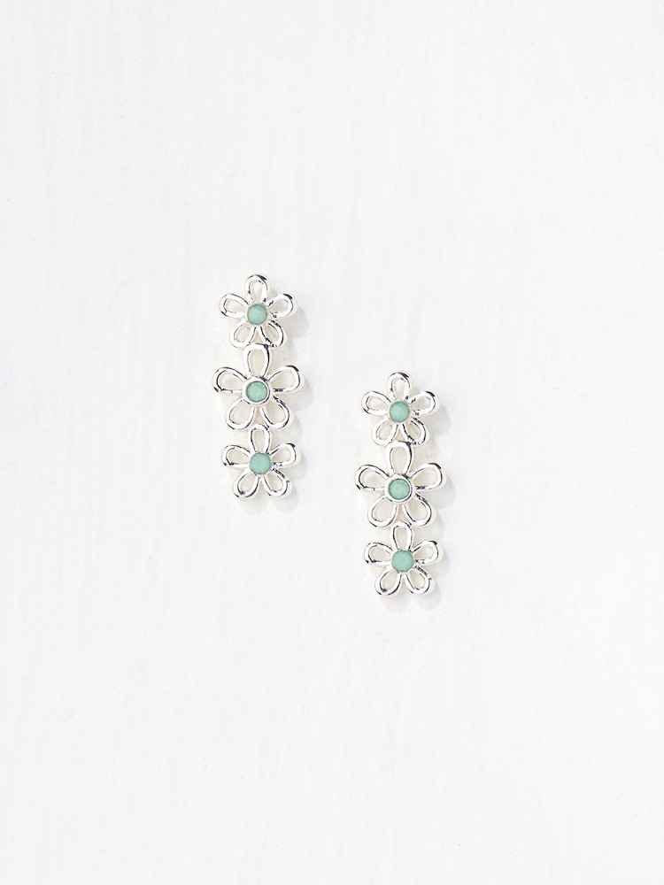 FatFace Silver Tone Triple Daisy Earrings - Image 2 of 2 FatFace Silver Tone Triple Daisy Earrings - Image 2 of 2