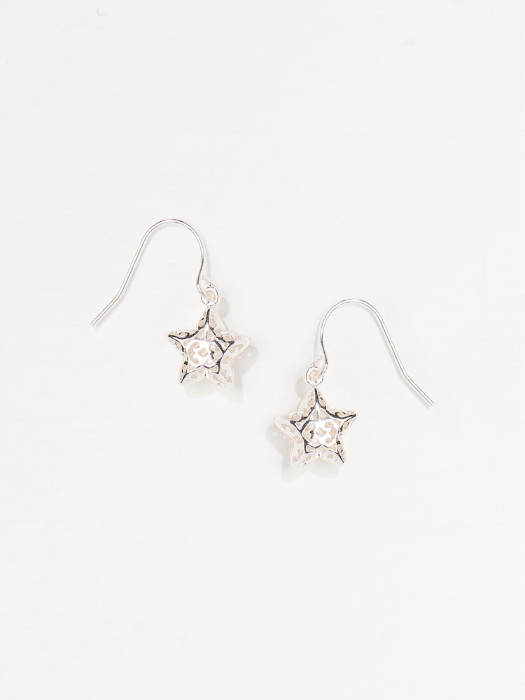 FatFace Silver Tone Filagree Star Drop Earrings - Image 2 of 2