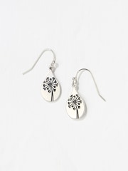 FatFace Silver Tone Flower Embossed Drop Earrings - Image 1 of 2