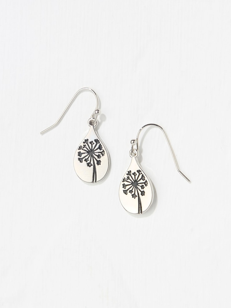 FatFace Silver Tone Flower Embossed Drop Earrings - Image 1 of 2 FatFace Silver Tone Flower Embossed Drop Earrings - Image 1 of 2