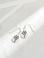 FatFace Silver Tone Flower Embossed Drop Earrings - Image 2 of 2