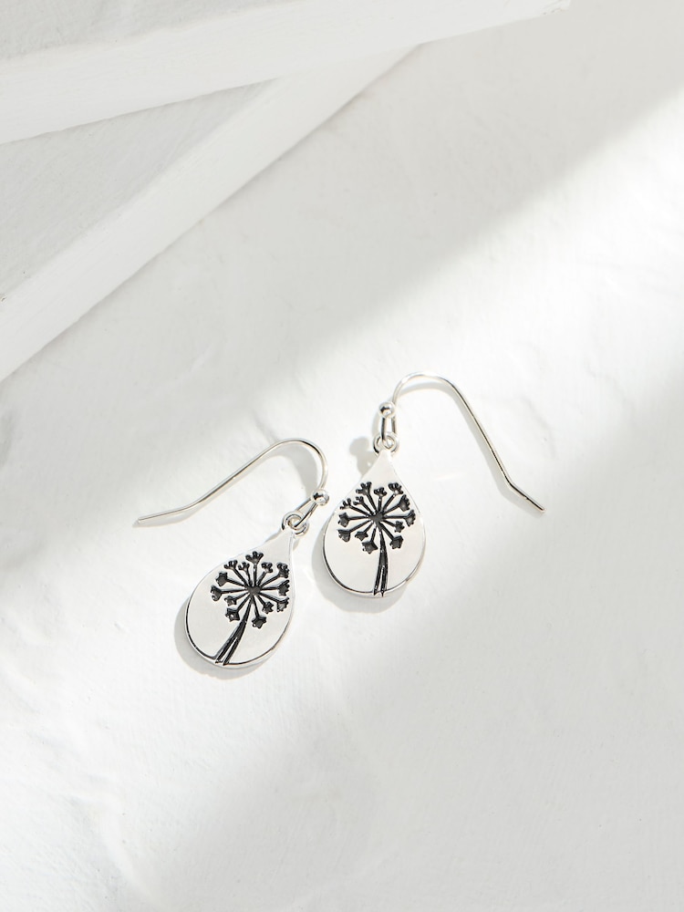 FatFace Silver Tone Flower Embossed Drop Earrings - Image 2 of 2 FatFace Silver Tone Flower Embossed Drop Earrings - Image 2 of 2