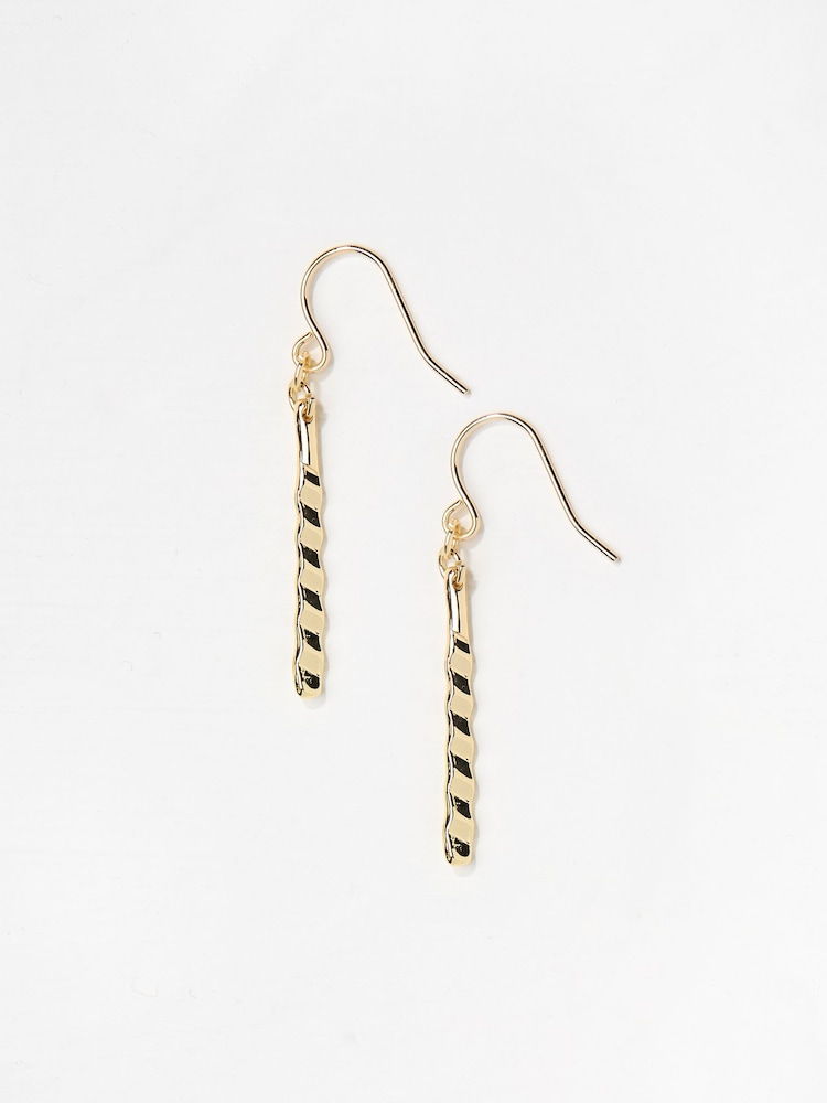 FatFace Gold Tone Twist Bar Drop Earrings - Image 2 of 2