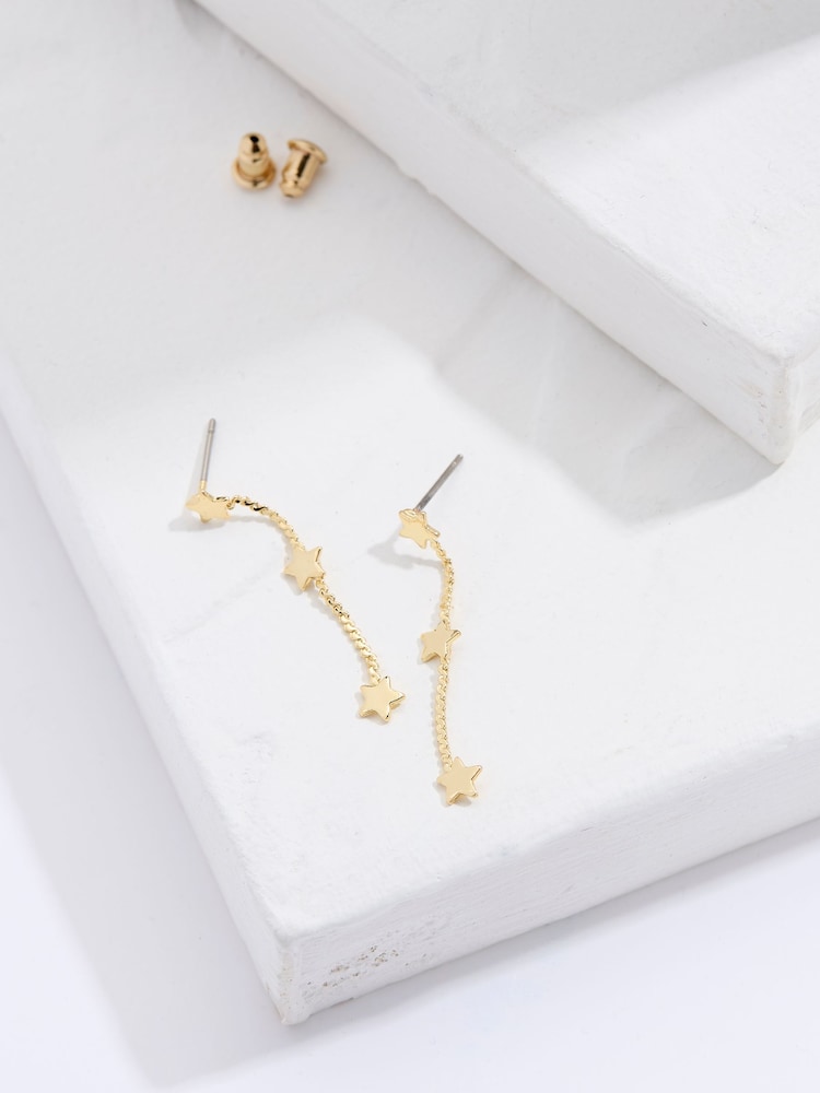 FatFace Gold Tone Triple Star Chain Earrings - Image 1 of 2