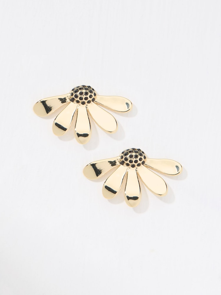 FatFace Gold Tone Flower Petal Earrings - Image 4 of 4