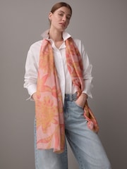Pink Floral Lightweight Containing Silk Scarf - Image 1 of 8