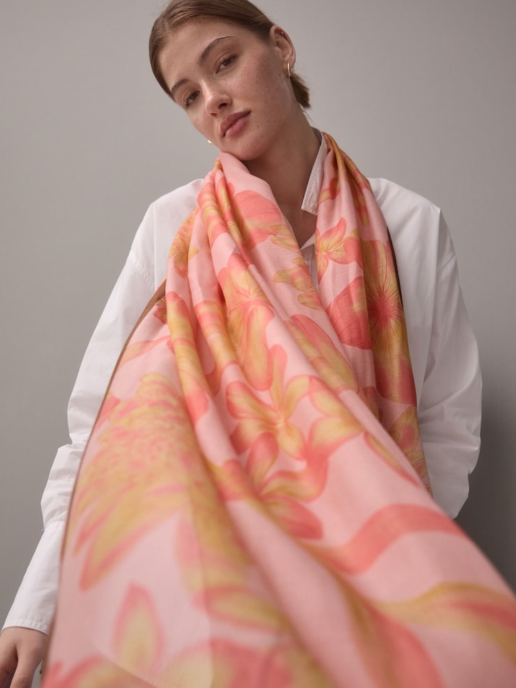 Pink Floral Lightweight Containing Silk Scarf - Image 3 of 8