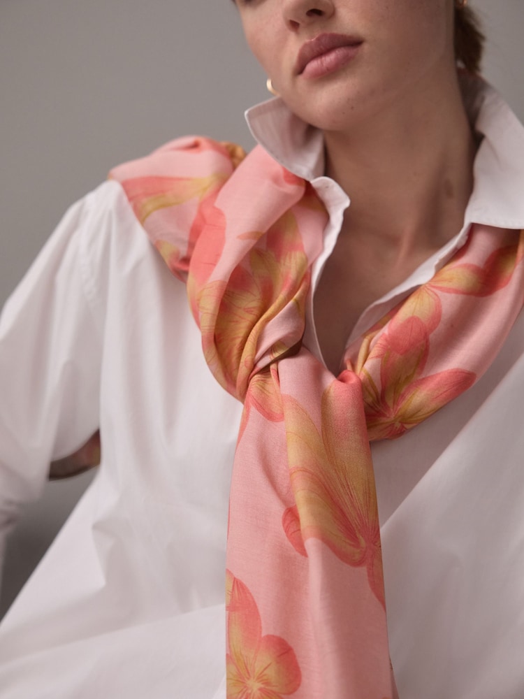 Pink Floral Lightweight Containing Silk Scarf - Image 4 of 8