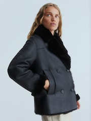 Joseph Black Shearling Calla Coat - Image 1 of 7
